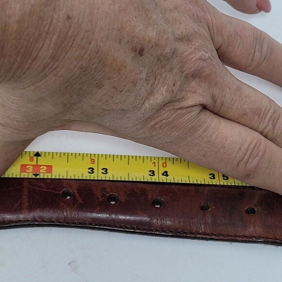 Vtg 90s Mens Cognac Brown Leather Belt Sz 34 Braided Inlay Silver Distressed Buc - Picture 5 of 16